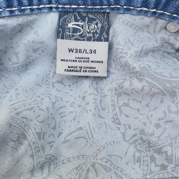 Y2K Silver Jeans Mens 38x32 (Fits 38x34) Blue Zac Bootcut Wide Leg Baggy Skater - Picture 4 of 8